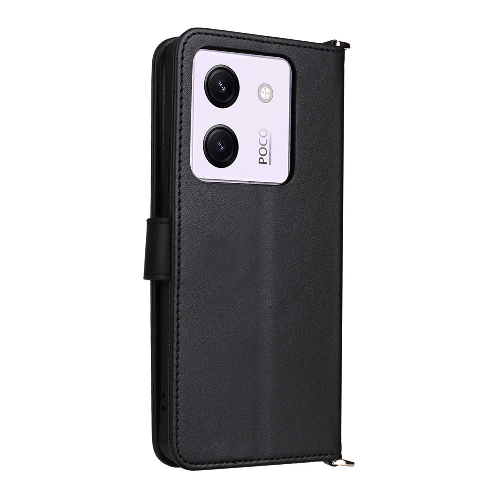 For Xiaomi Poco M7 Pro 5G Wallet Case with Shoulder / Wrist Strap Leather Phone Cover Stand