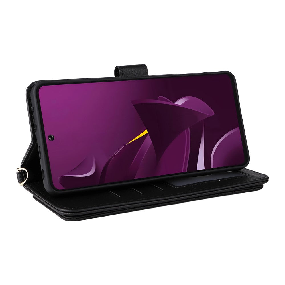 For Xiaomi Poco M7 Pro 5G Wallet Case with Shoulder / Wrist Strap Leather Phone Cover Stand