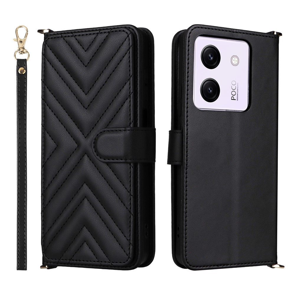 For Xiaomi Poco M7 Pro 5G Wallet Case with Shoulder / Wrist Strap Leather Phone Cover Stand