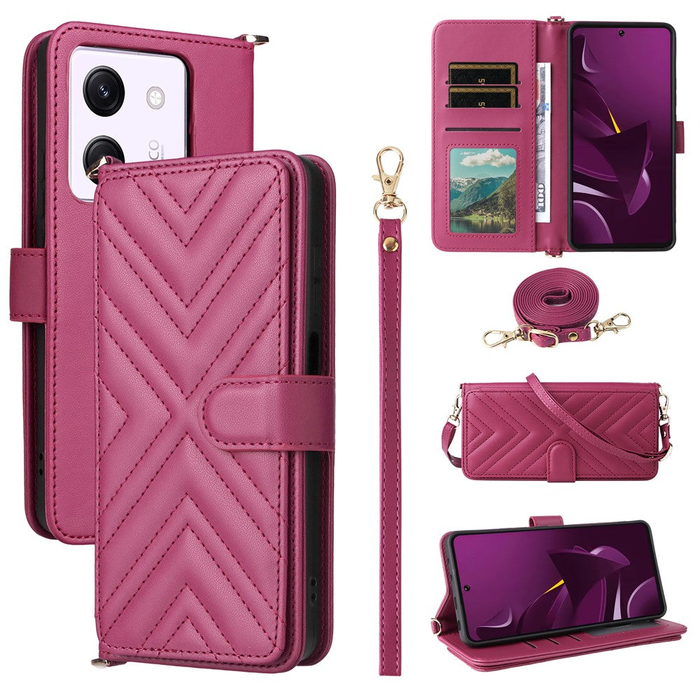 For Xiaomi Poco M7 Pro 5G Wallet Case with Shoulder / Wrist Strap Leather Phone Cover Stand