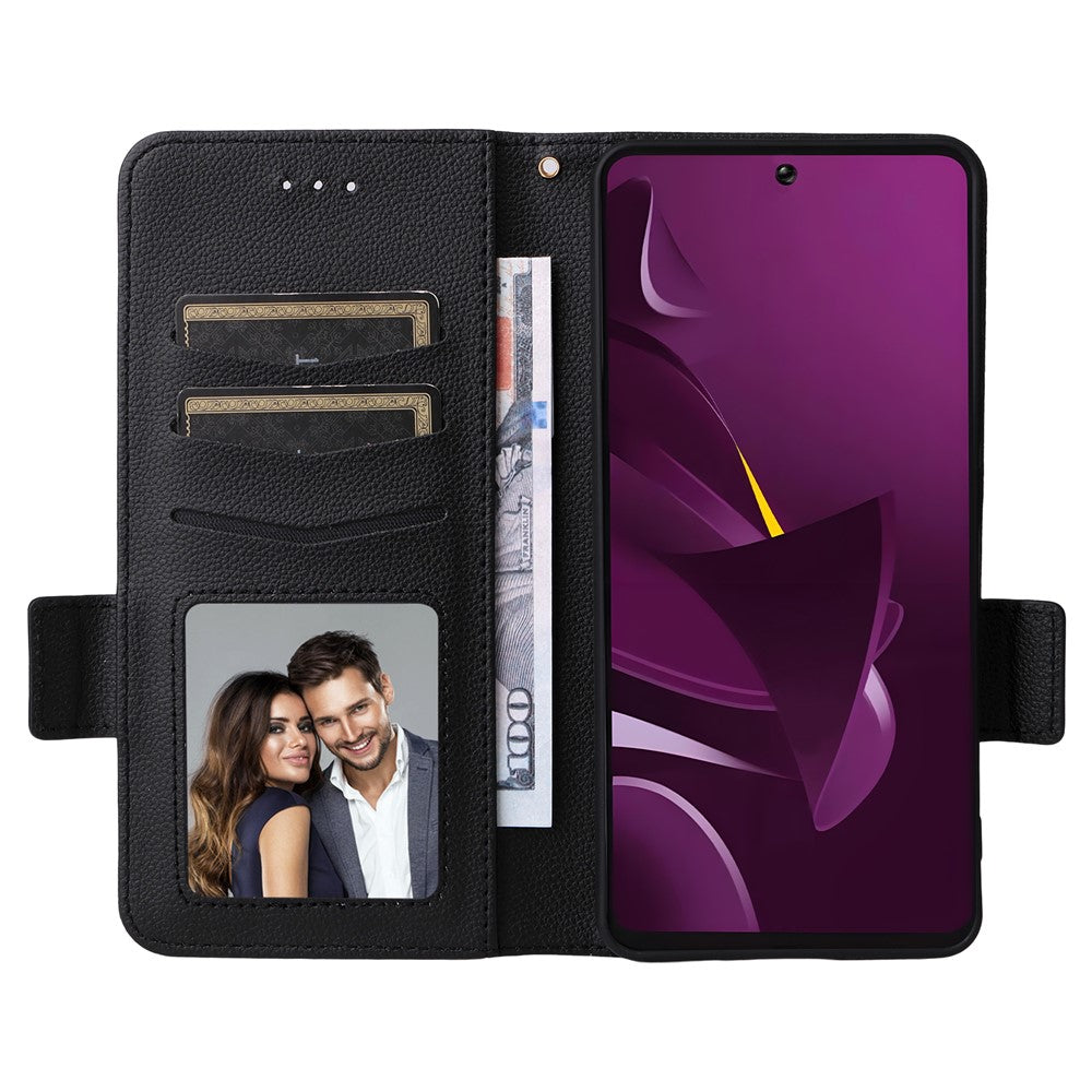 For Xiaomi Poco M7 Pro 5G Case with Wrist Strap Litchi Texture PU Leather Wallet Phone Cover