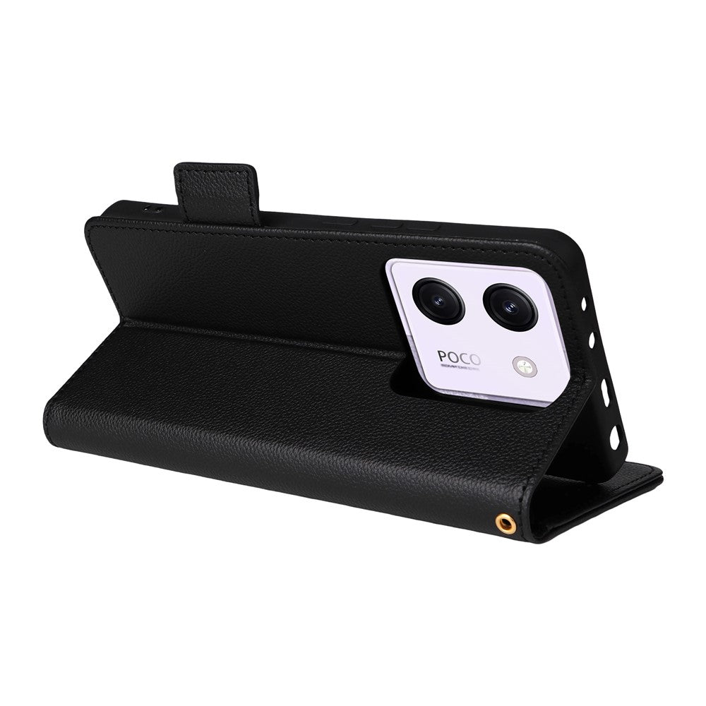 For Xiaomi Poco M7 Pro 5G Case with Wrist Strap Litchi Texture PU Leather Wallet Phone Cover