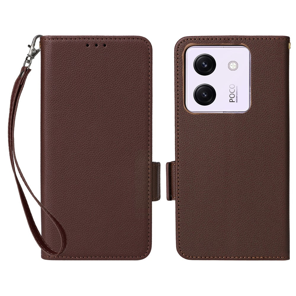 For Xiaomi Poco M7 Pro 5G Case with Wrist Strap Litchi Texture PU Leather Wallet Phone Cover