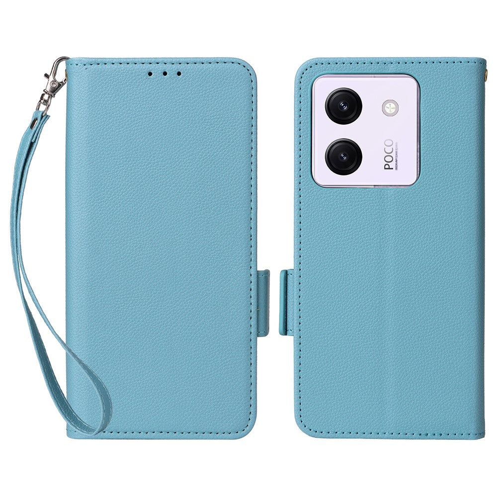 For Xiaomi Poco M7 Pro 5G Case with Wrist Strap Litchi Texture PU Leather Wallet Phone Cover