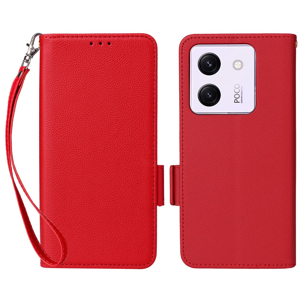 For Xiaomi Poco M7 Pro 5G Case with Wrist Strap Litchi Texture PU Leather Wallet Phone Cover