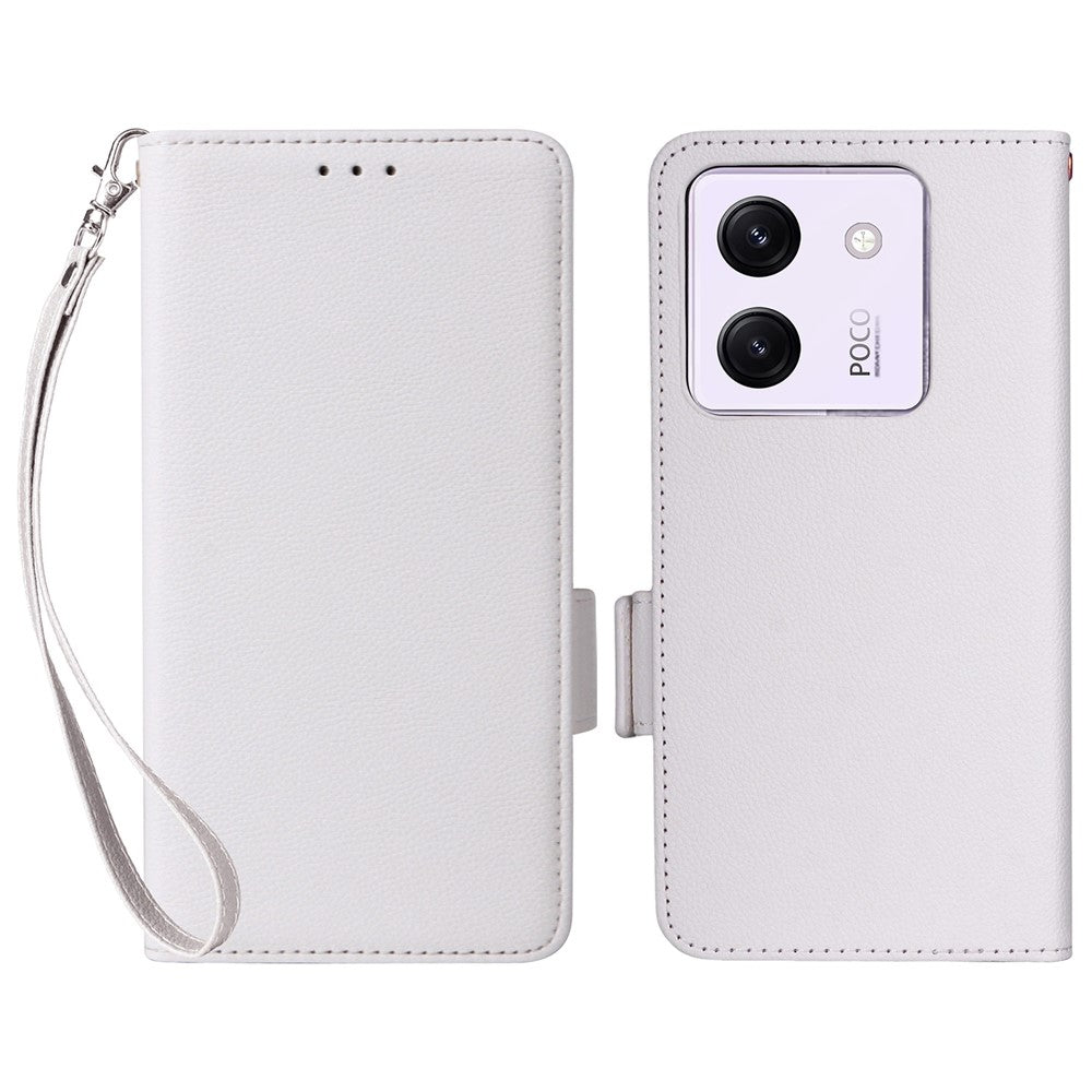 For Xiaomi Poco M7 Pro 5G Case with Wrist Strap Litchi Texture PU Leather Wallet Phone Cover