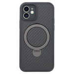 For iPhone 12 Case Compatible with MagSafe Kickstand TPU + PC Phone Cover Carbon Fiber Texture