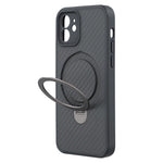 For iPhone 12 Case Compatible with MagSafe Kickstand TPU + PC Phone Cover Carbon Fiber Texture