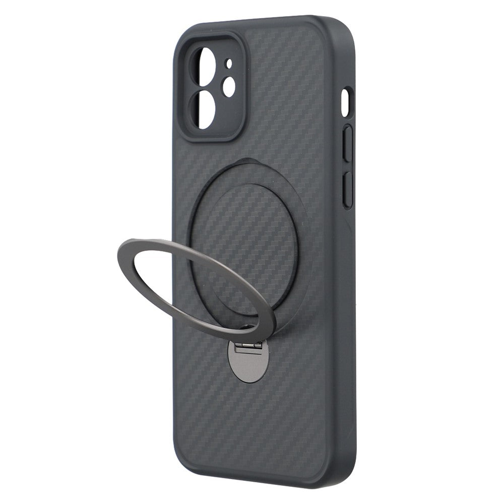 For iPhone 12 Case Compatible with MagSafe Kickstand TPU + PC Phone Cover Carbon Fiber Texture