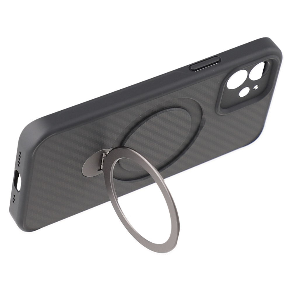 For iPhone 12 Case Compatible with MagSafe Kickstand TPU + PC Phone Cover Carbon Fiber Texture