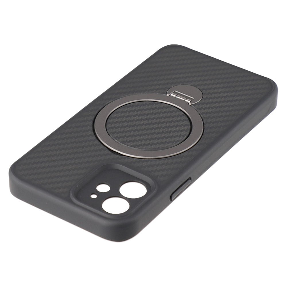For iPhone 12 Case Compatible with MagSafe Kickstand TPU + PC Phone Cover Carbon Fiber Texture