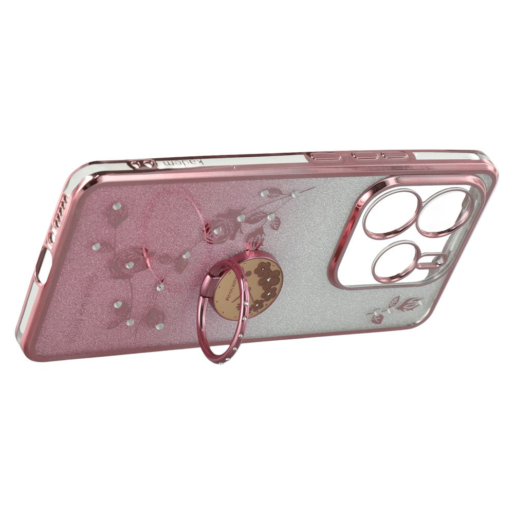 KADEM For Xiaomi Redmi Note 14 4G (163.25mm) Case Ring Kickstand TPU Flowers Phone Cover Gradient Glitter