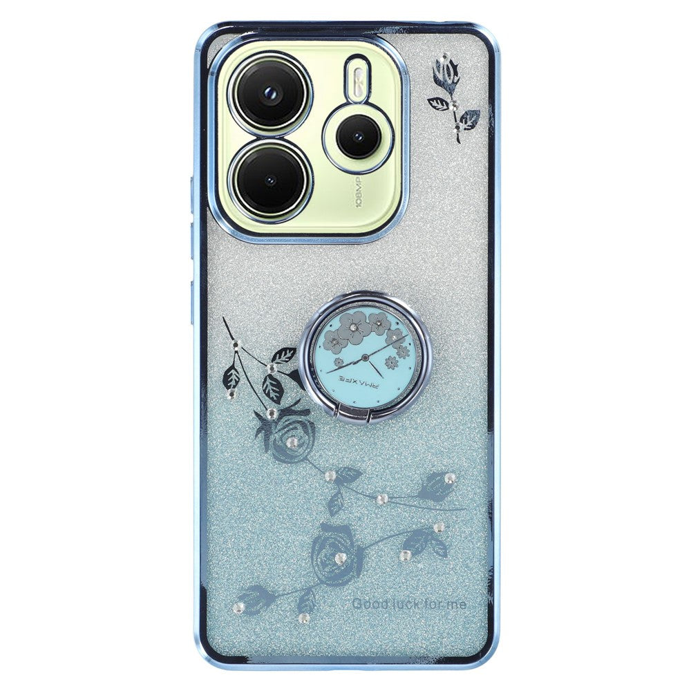 KADEM For Xiaomi Redmi Note 14 4G (163.25mm) Case Ring Kickstand TPU Flowers Phone Cover Gradient Glitter