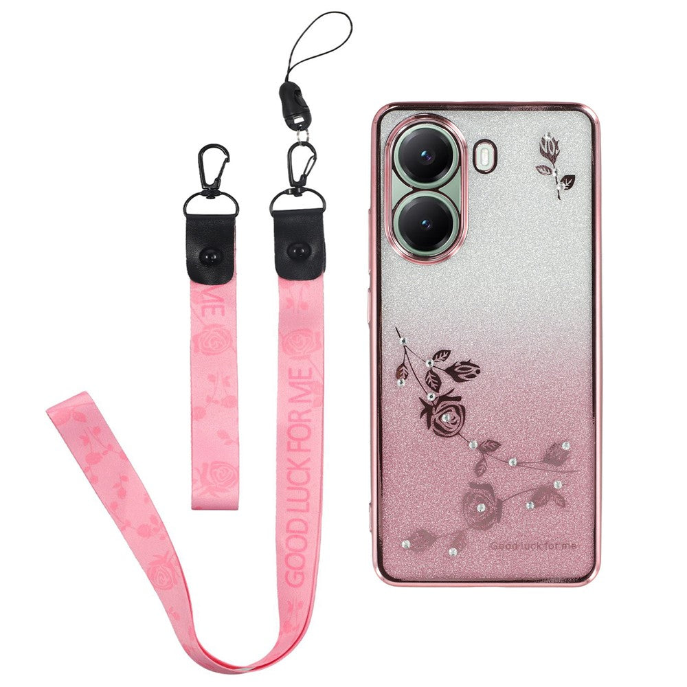 KADEM For Xiaomi Poco X7 Pro 5G Case Flower Pattern TPU Gradient Phone Cover with Lanyards