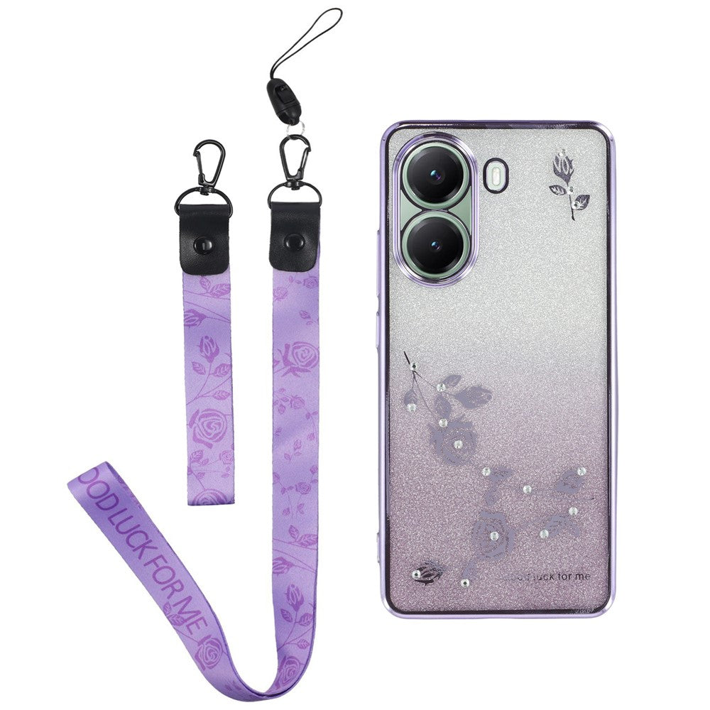 KADEM For Xiaomi Poco X7 Pro 5G Case Flower Pattern TPU Gradient Phone Cover with Lanyards