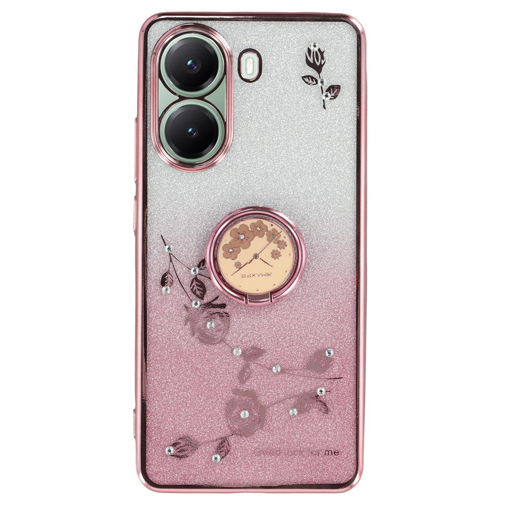 KADEM For Xiaomi Poco X7 Pro 5G Case Ring Kickstand TPU Flowers Phone Cover Gradient Glitter