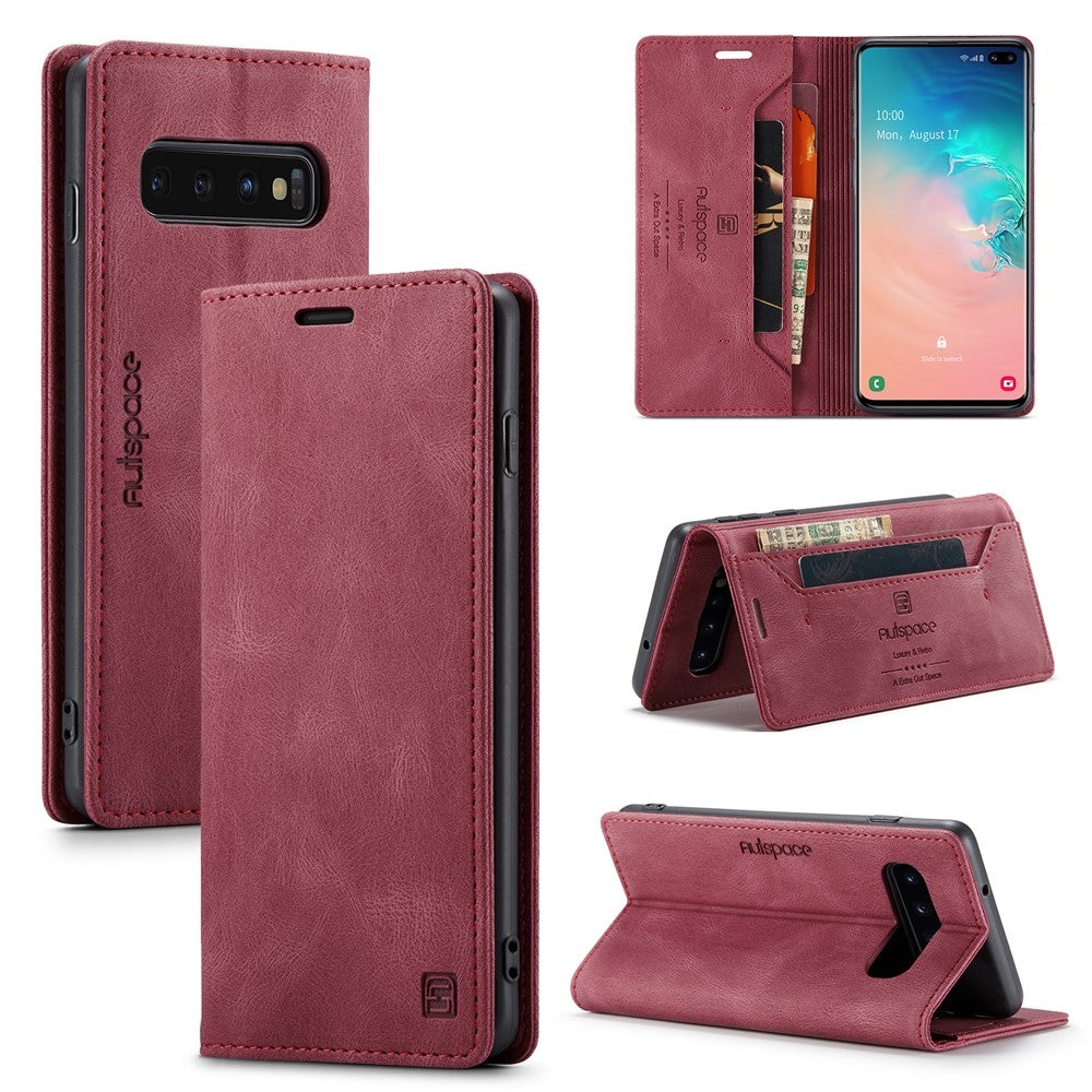 AUTSPACE For Samsung Galaxy S10 Plus Wallet Case  A01 Leather Stand Cover with RFID Blocking Card Holder