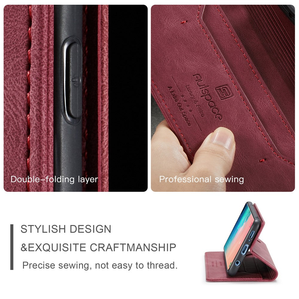 AUTSPACE For Samsung Galaxy S10 Plus Wallet Case  A01 Leather Stand Cover with RFID Blocking Card Holder