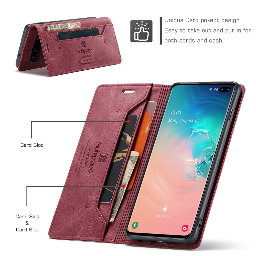 AUTSPACE For Samsung Galaxy S10 Plus Wallet Case  A01 Leather Stand Cover with RFID Blocking Card Holder