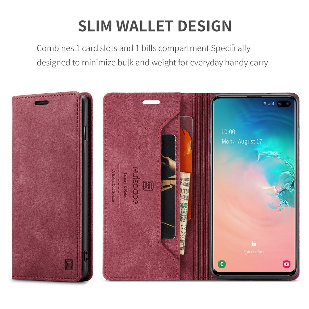AUTSPACE For Samsung Galaxy S10 Plus Wallet Case  A01 Leather Stand Cover with RFID Blocking Card Holder