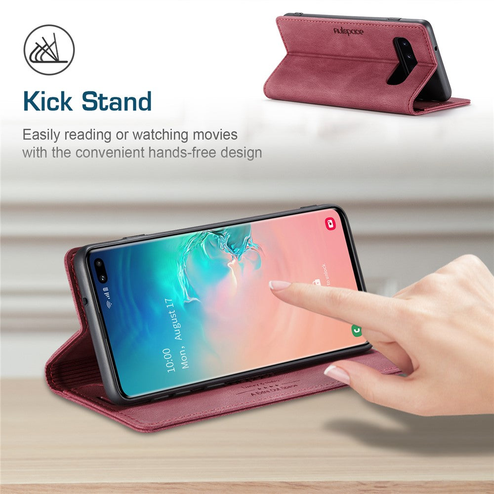 AUTSPACE For Samsung Galaxy S10 Plus Wallet Case  A01 Leather Stand Cover with RFID Blocking Card Holder