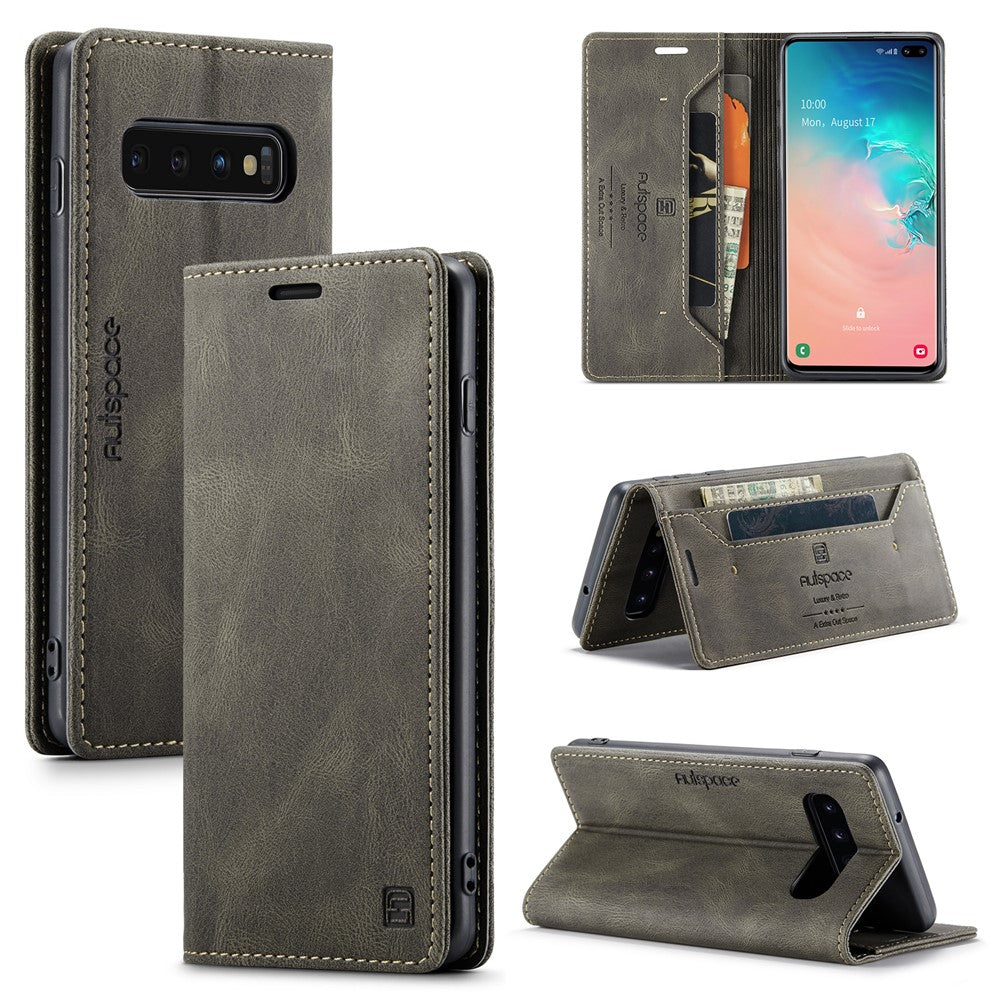 AUTSPACE For Samsung Galaxy S10 Plus Wallet Case  A01 Leather Stand Cover with RFID Blocking Card Holder