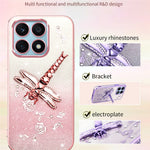 KADEM For Honor X8a 4G Etui Guldsmed Kickstand TPU Blomster Glitter Telefoncover