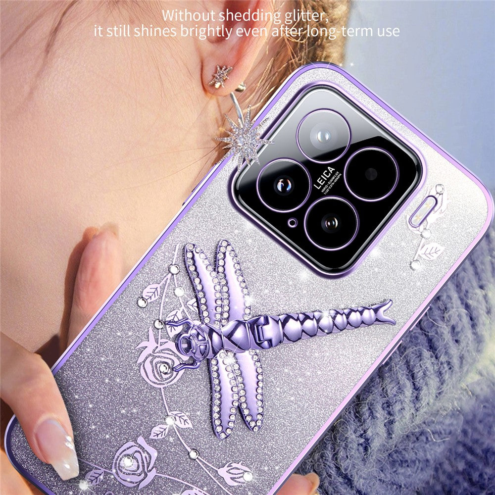 KADEM For Xiaomi 15 Case Dragonfly Kickstand TPU Flowers Glitter Phone Cover