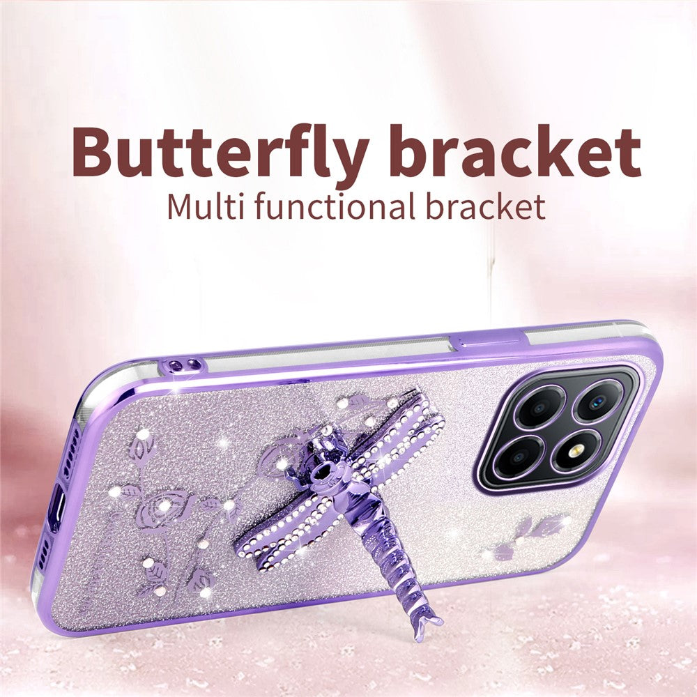 KADEM For Honor X8 5G Cover Guldsmed Kickstand TPU Blomster Glitter Telefoncover