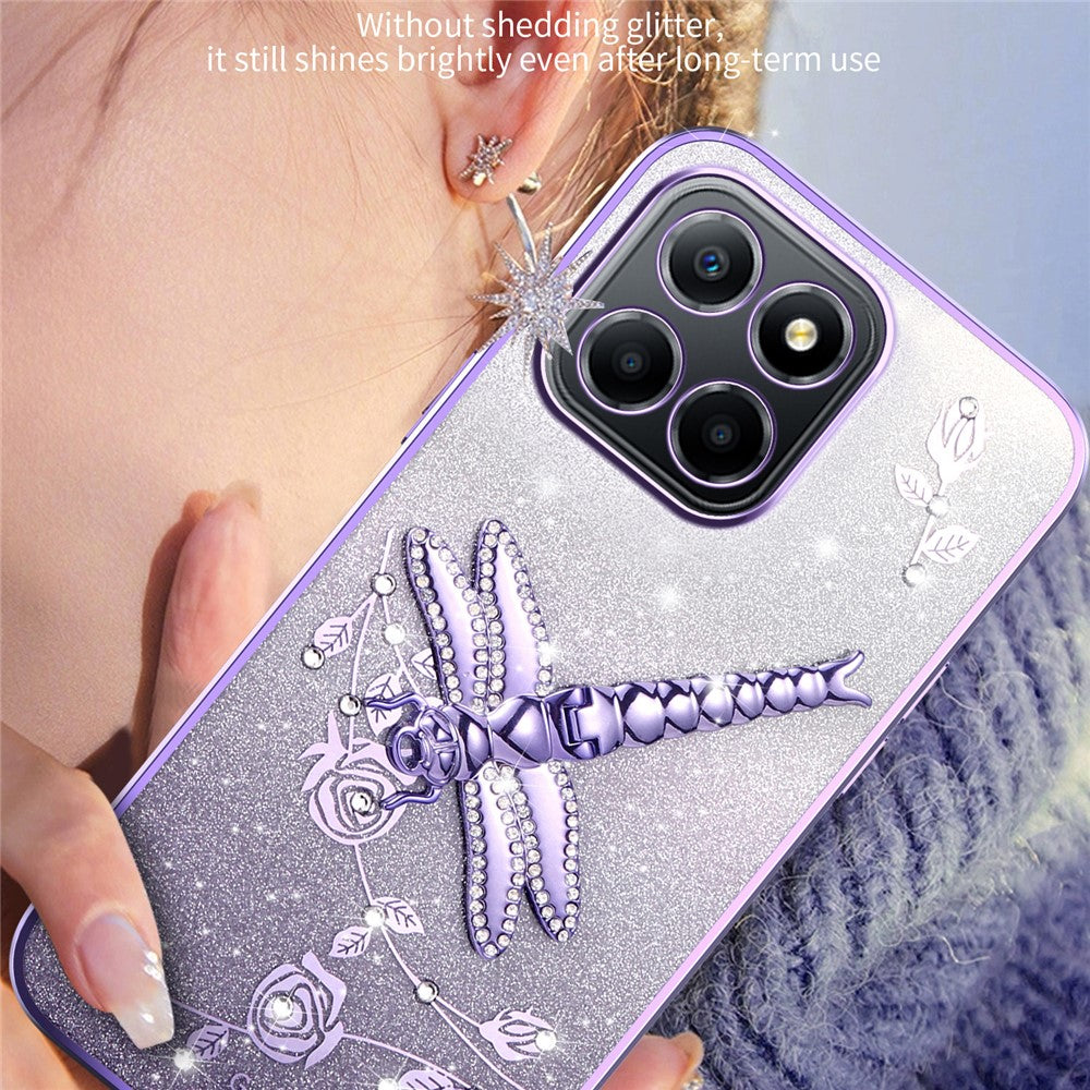 KADEM For Honor X8 5G Cover Guldsmed Kickstand TPU Blomster Glitter Telefoncover