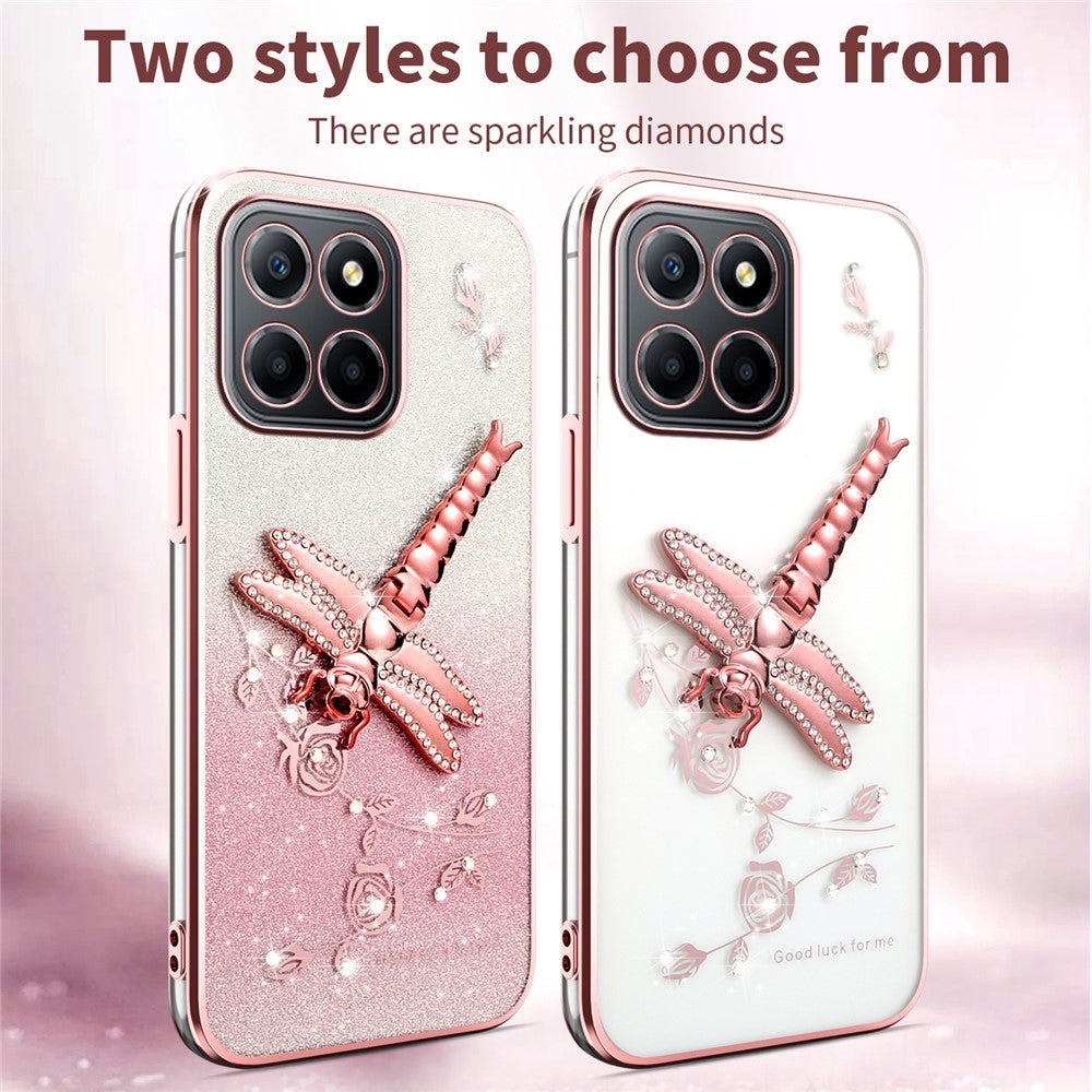 KADEM For Honor X8 5G Cover Guldsmed Kickstand TPU Blomster Glitter Telefoncover