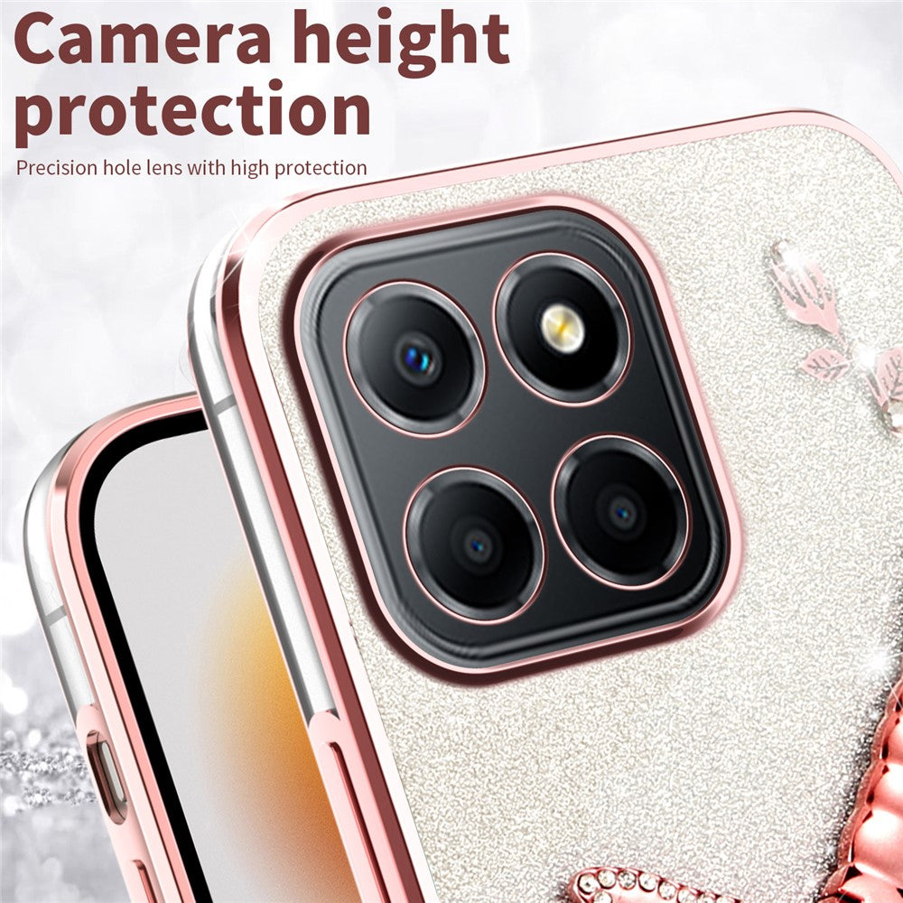 KADEM For Honor X8 5G Cover Guldsmed Kickstand TPU Blomster Glitter Telefoncover