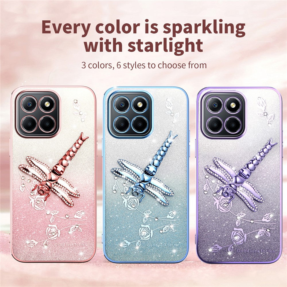 KADEM For Honor X8 5G Cover Guldsmed Kickstand TPU Blomster Glitter Telefoncover