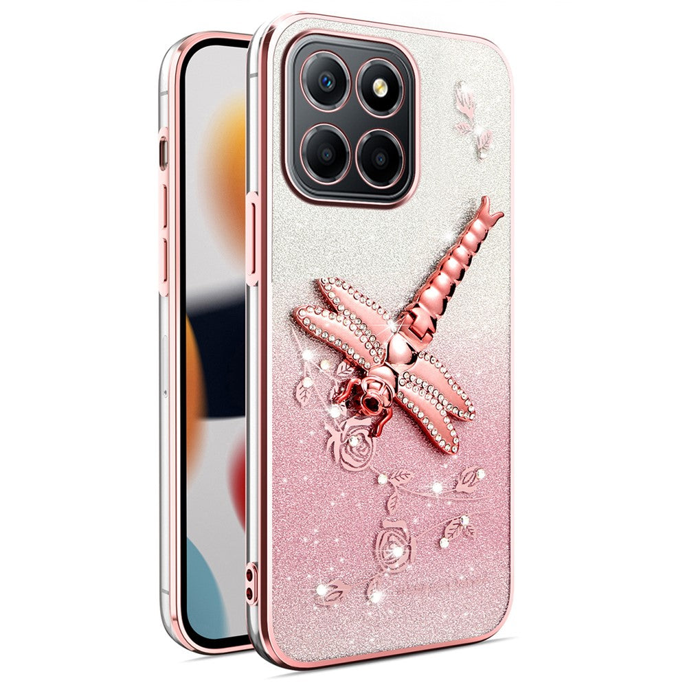 KADEM For Honor X8 5G Cover Guldsmed Kickstand TPU Blomster Glitter Telefoncover