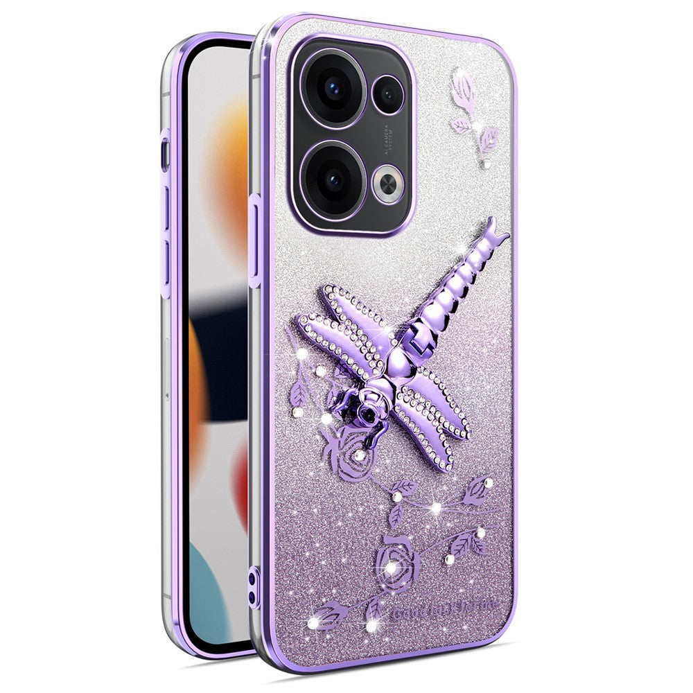 KADEM För Oppo Reno13 5G (Global) Skal Dragonfly Stativ TPU Blommor Glitter mobilskal