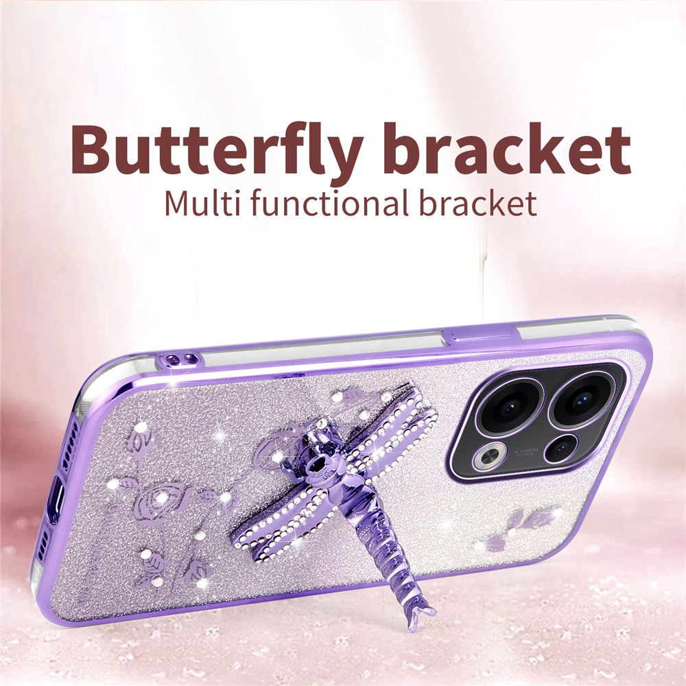 KADEM För Oppo Reno13 5G (Global) Skal Dragonfly Stativ TPU Blommor Glitter mobilskal