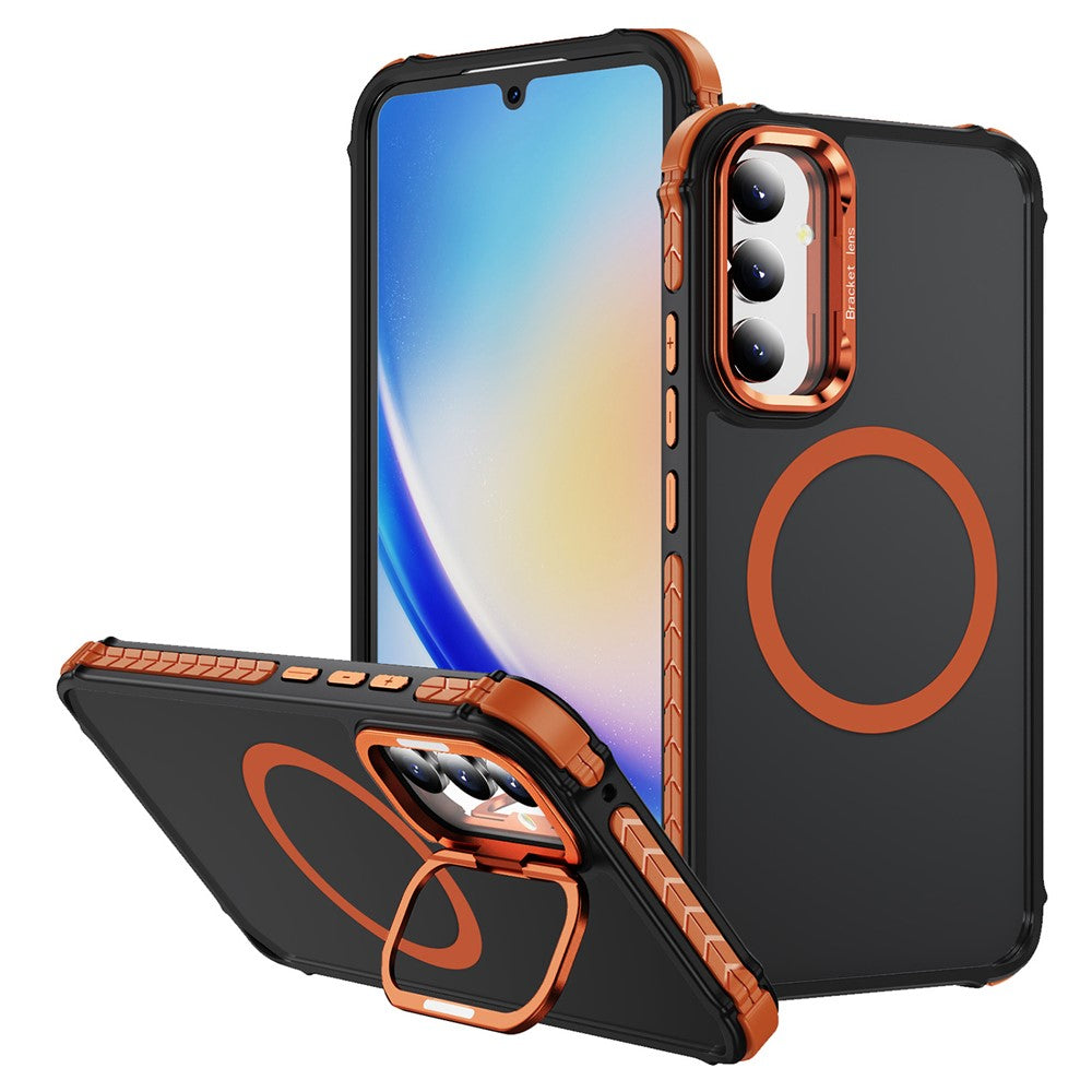Til Samsung Galaxy A05s 4G magnetisk cover med linse-støtteben, mat telefonbagcover