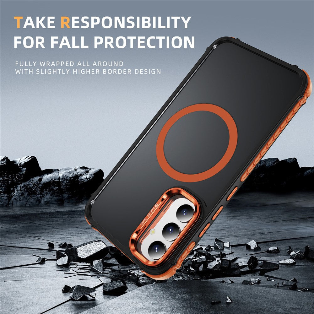 Til Samsung Galaxy A05s 4G magnetisk cover med linse-støtteben, mat telefonbagcover