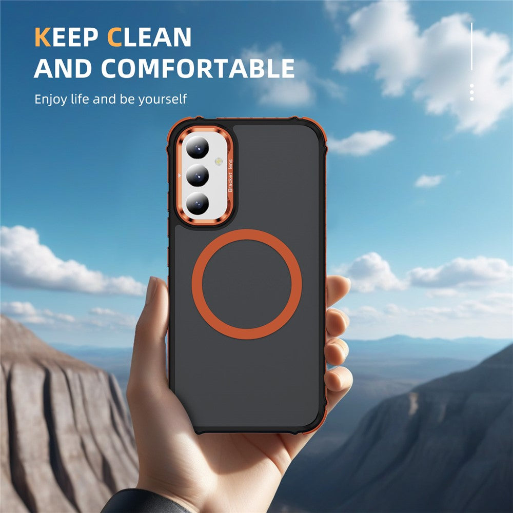 Til Samsung Galaxy A05s 4G magnetisk cover med linse-støtteben, mat telefonbagcover