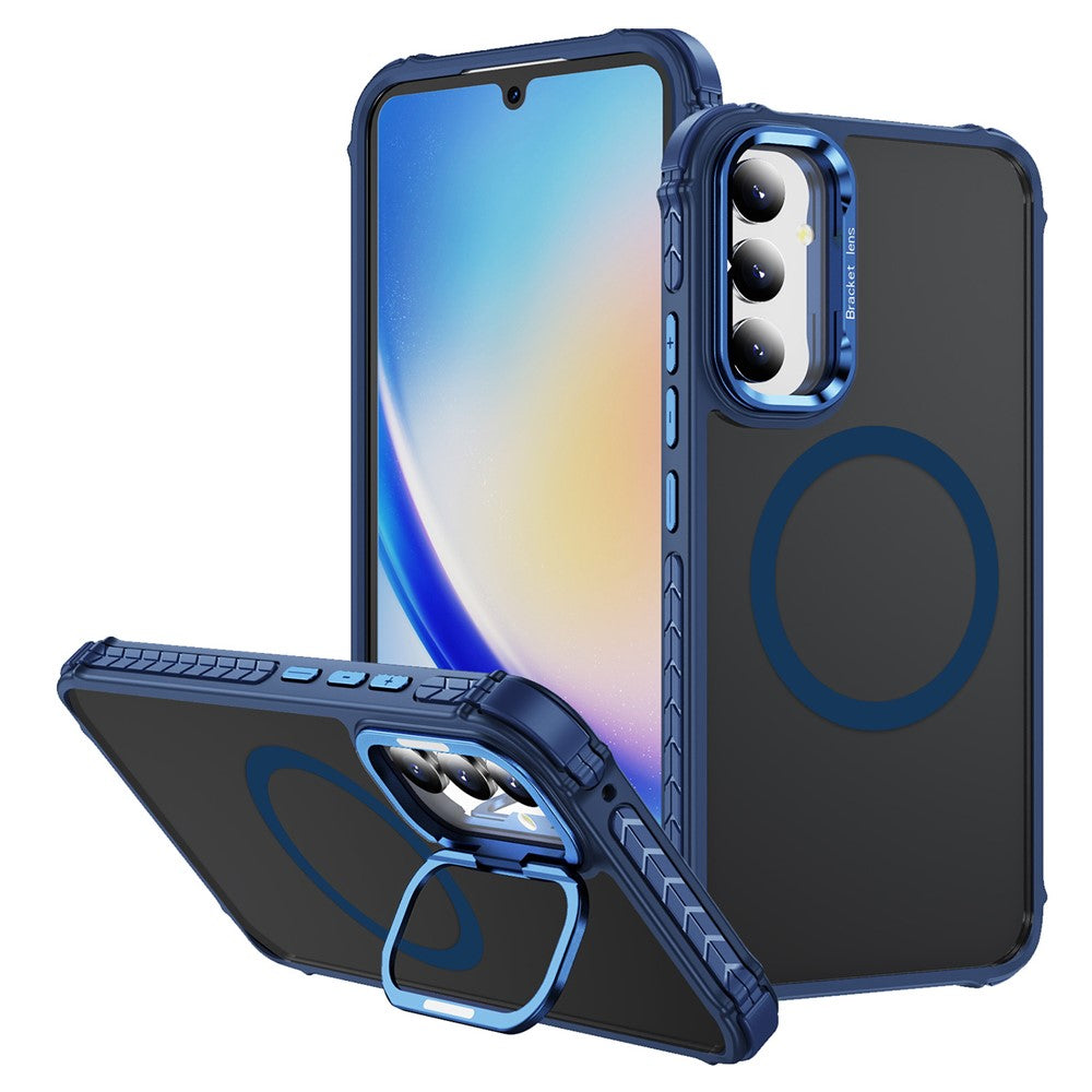 Til Samsung Galaxy A05s 4G magnetisk cover med linse-støtteben, mat telefonbagcover