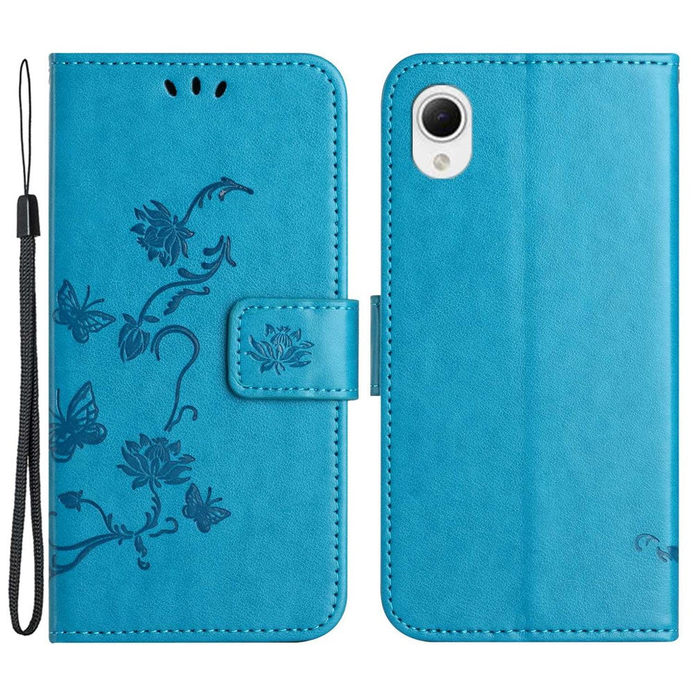 Telefoncover til Samsung Galaxy A23e / A23S, sommerfuglblomsterpræget PU-læder ridsefast telefoncover pung stander med rem