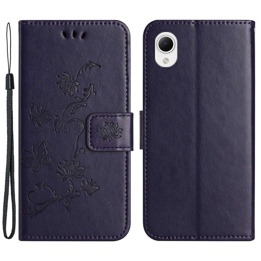 Telefoncover til Samsung Galaxy A23e / A23S, sommerfuglblomsterpræget PU-læder ridsefast telefoncover pung stander med rem