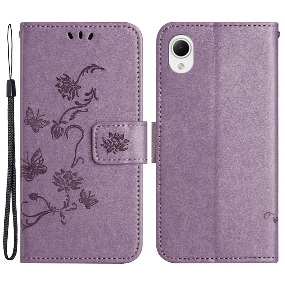 Telefoncover til Samsung Galaxy A23e / A23S, sommerfuglblomsterpræget PU-læder ridsefast telefoncover pung stander med rem