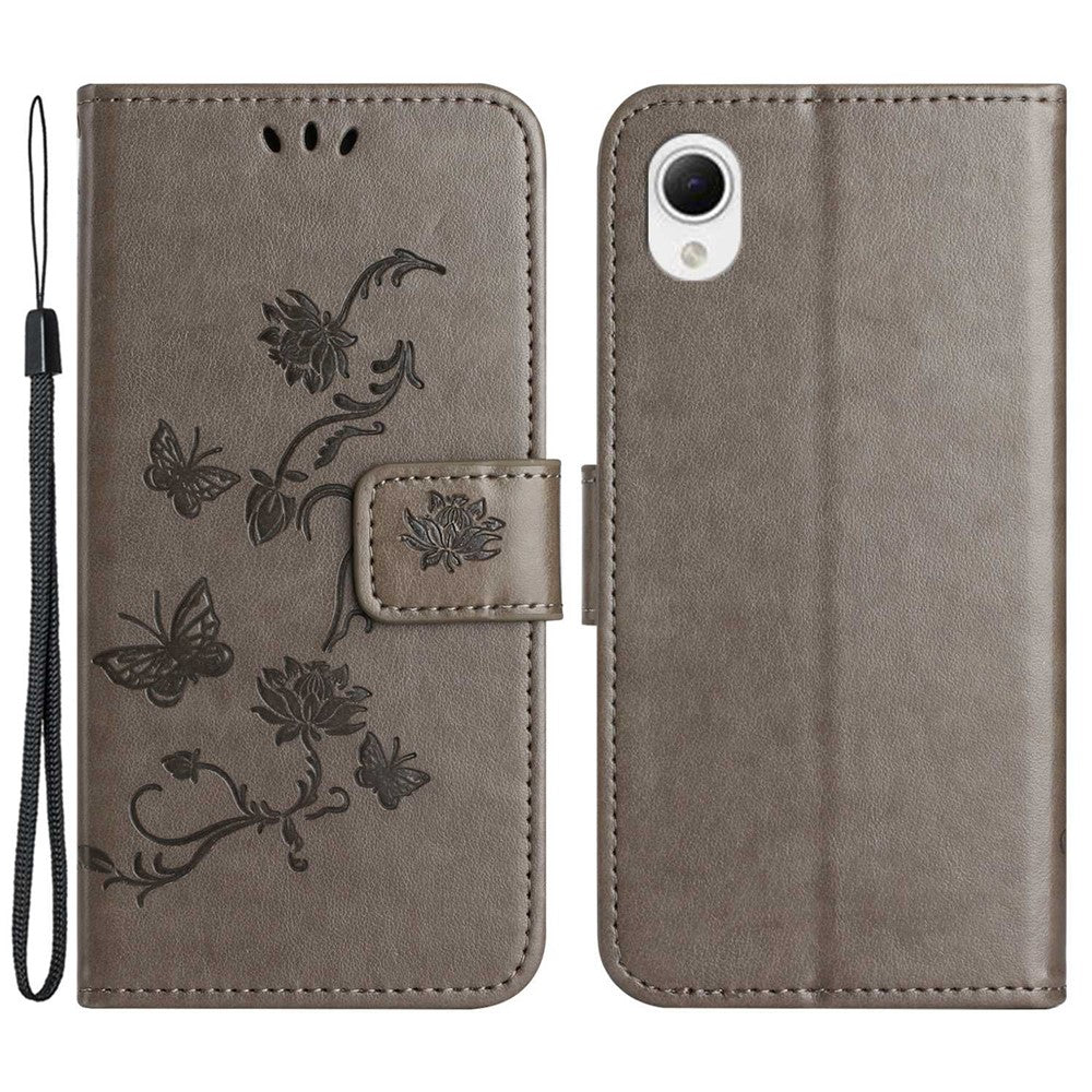 Telefoncover til Samsung Galaxy A23e / A23S, sommerfuglblomsterpræget PU-læder ridsefast telefoncover pung stander med rem