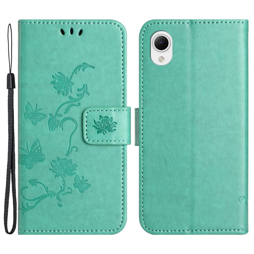 Telefoncover til Samsung Galaxy A23e / A23S, sommerfuglblomsterpræget PU-læder ridsefast telefoncover pung stander med rem