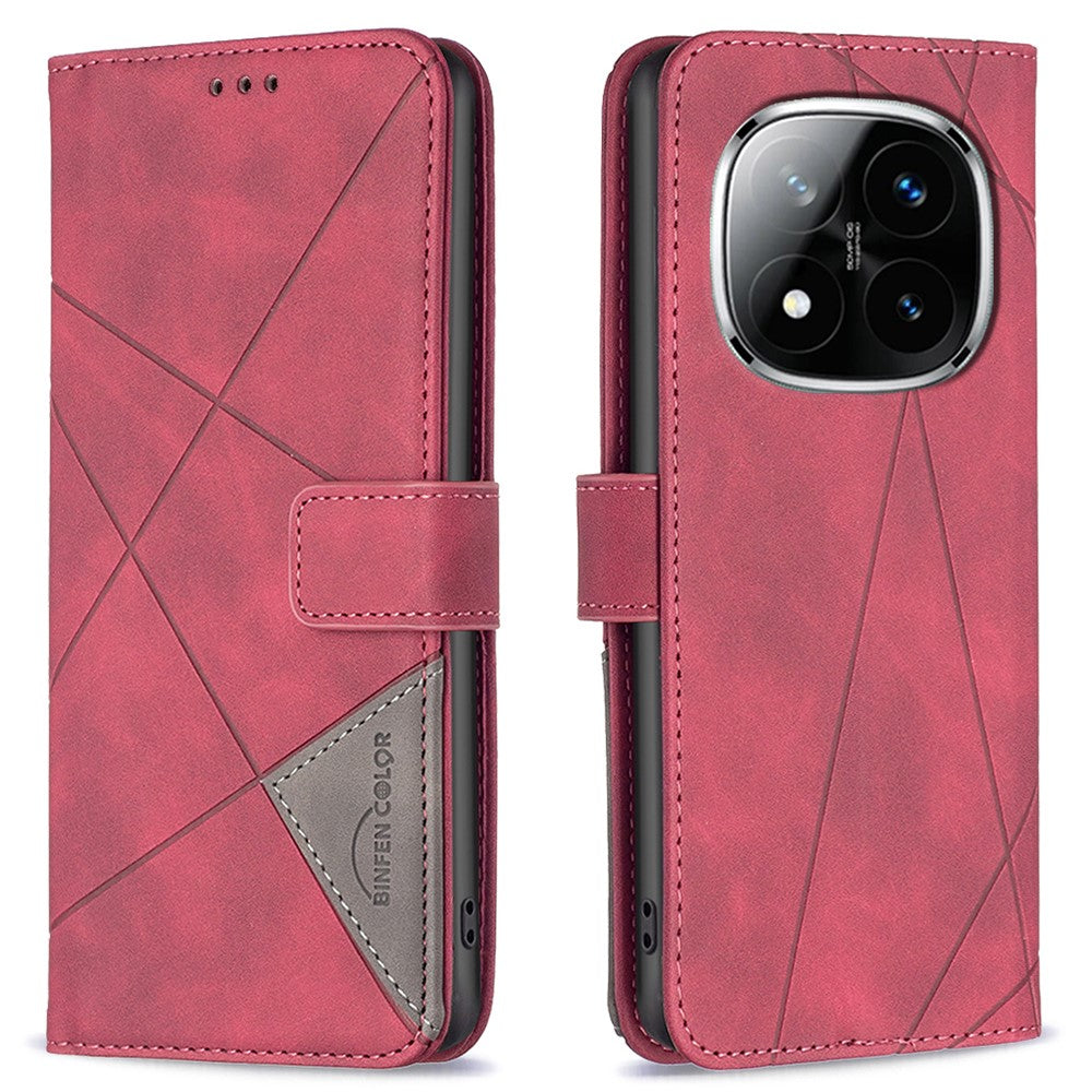 BINFEN COLOR For Xiaomi Redmi Note 14 Pro 4G Phone Cases Wallet Stand Geometry Imprint Leather Cover