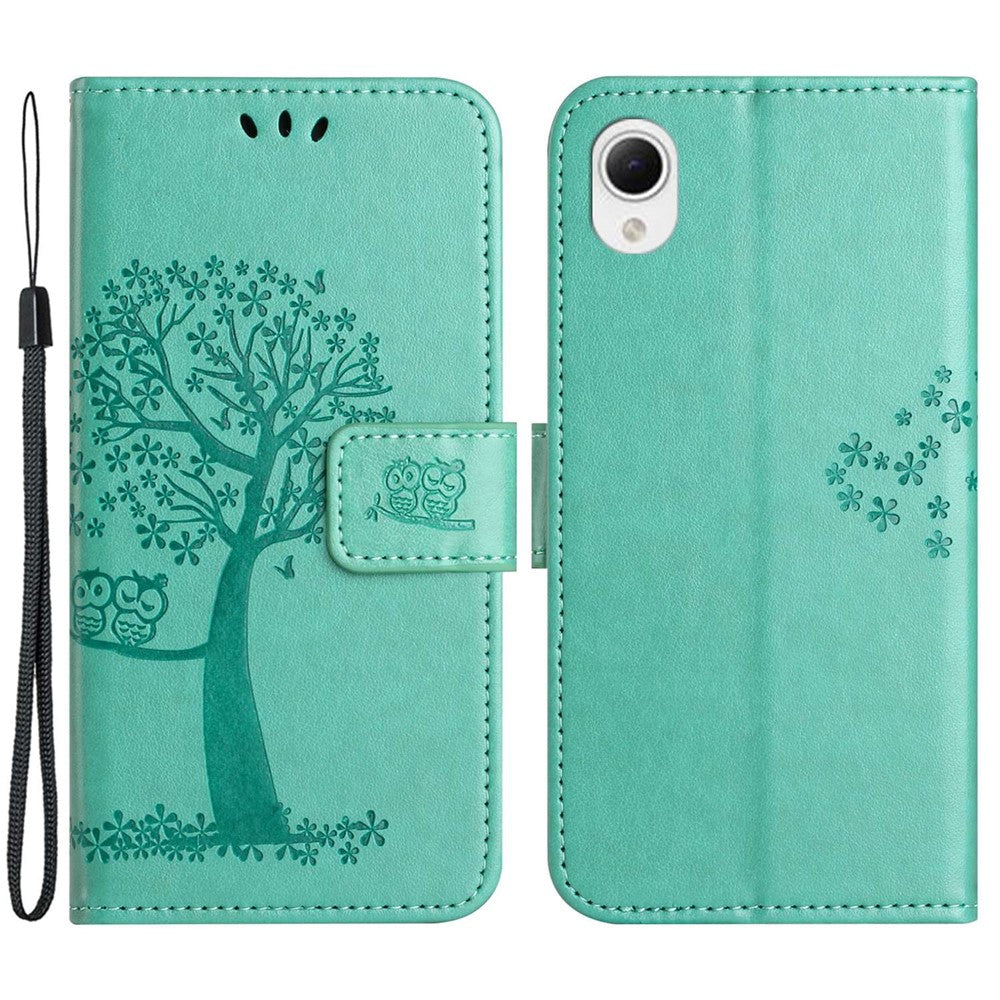 For Samsung Galaxy A23e / A23s PU Leather Phone Case Imprinted Owl Tree Pattern Wallet Stand Magnetic Clasp Cover