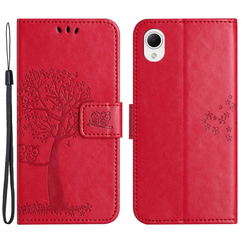 For Samsung Galaxy A23e / A23s PU Leather Phone Case Imprinted Owl Tree Pattern Wallet Stand Magnetic Clasp Cover