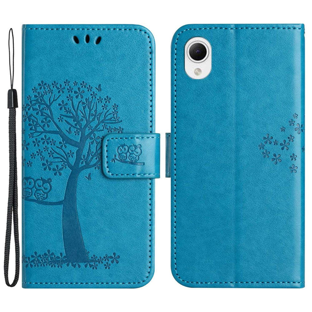For Samsung Galaxy A23e / A23s PU Leather Phone Case Imprinted Owl Tree Pattern Wallet Stand Magnetic Clasp Cover