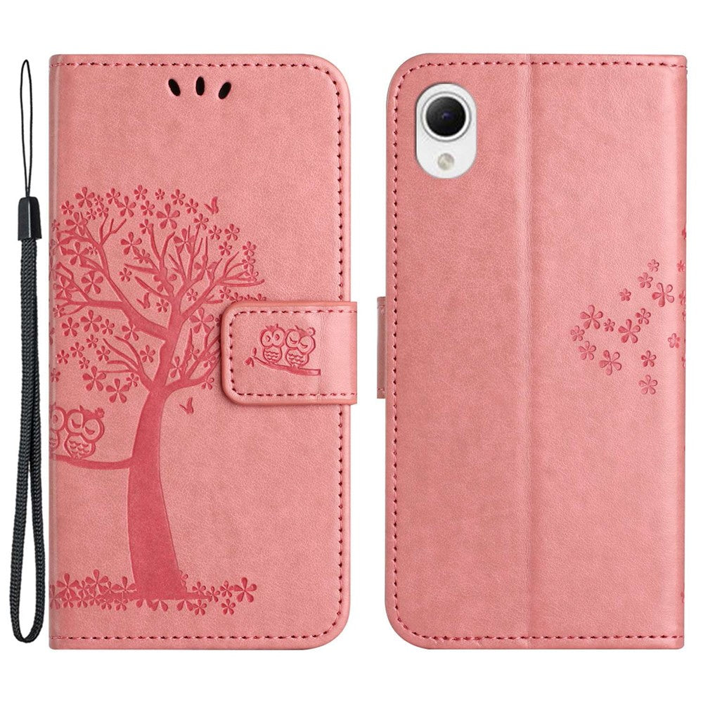 For Samsung Galaxy A23e / A23s PU Leather Phone Case Imprinted Owl Tree Pattern Wallet Stand Magnetic Clasp Cover